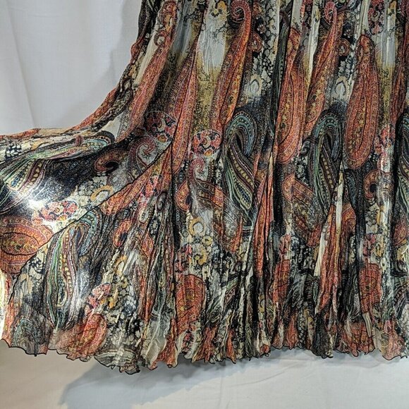 Dana Buchman 100% Silk Maxi Skirt Paisley Orange Multicolor 16 Flowy Ruffle Line - Picture 6 of 10
